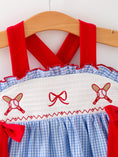 Load image into Gallery viewer, Toddler Girls Baseball Smocked Dress – Blue Plaid Summer Outfit