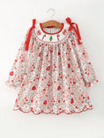 Load image into Gallery viewer, Christmas Red Floral Girls Dress Candy Cane Bow Embroidery Dress