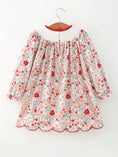 Load image into Gallery viewer, Christmas Red Floral Girls Dress Candy Cane Bow Embroidery Dress