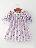 Load image into Gallery viewer, Fall Purple Floral Smocked Embroidered Girl Dress