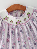 Load image into Gallery viewer, Fall Purple Floral Smocked Embroidered Girl Dress