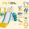 Load image into Gallery viewer, 7-in-1 Toddler Swing and Slide Set L-shaped with Ladder and Basketball Hoop