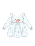 Load image into Gallery viewer, Blue Stripe Holly Jolly Embroidery Dress