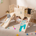 Load image into Gallery viewer, 8-in-1 Toddler Slide Wooden Indoor Playground with Climber and Chalkboard-Natural