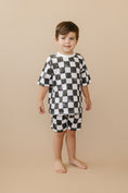 Load image into Gallery viewer, Organic Cotton Black & White Checkered Shorts Set