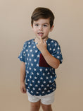 Load image into Gallery viewer, Navy Stars 4th of July Bamboo Pocket Tee