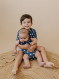 Load image into Gallery viewer, Navy Stars 4th of July Bamboo Pocket Tee