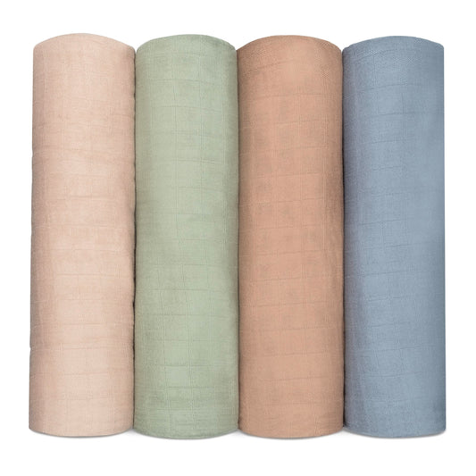 Muslin Swaddle Blankets in Pacific, Cedar, Sage, Blush, 4 Pack