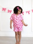 Load image into Gallery viewer, Girls Baseball Bow Print Pajama Set Short Sleeve Pink