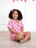 Load image into Gallery viewer, Girls Baseball Bow Print Pajama Set Short Sleeve Pink