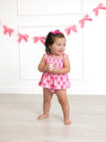 Load image into Gallery viewer, Baby Girl Pink Baseball Bow Print Romper Summer Outfit