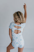 Load image into Gallery viewer, Blue Floral Coquette Shortie Leotard