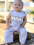Load image into Gallery viewer, Fall Halloween & Thanksgiving Pumpkin Smock Embroidered Boys Romper