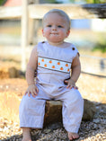 Load image into Gallery viewer, Fall Halloween & Thanksgiving Pumpkin Smock Embroidered Boys Romper