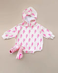 Load image into Gallery viewer, Hooded Bubble Romper | Pink Bolts
