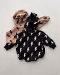 Load image into Gallery viewer, Hooded Bubble Romper | Mocha Bolts