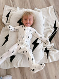 Load image into Gallery viewer, Bamboo Zip Pajamas | White & Black Lightning Bolt