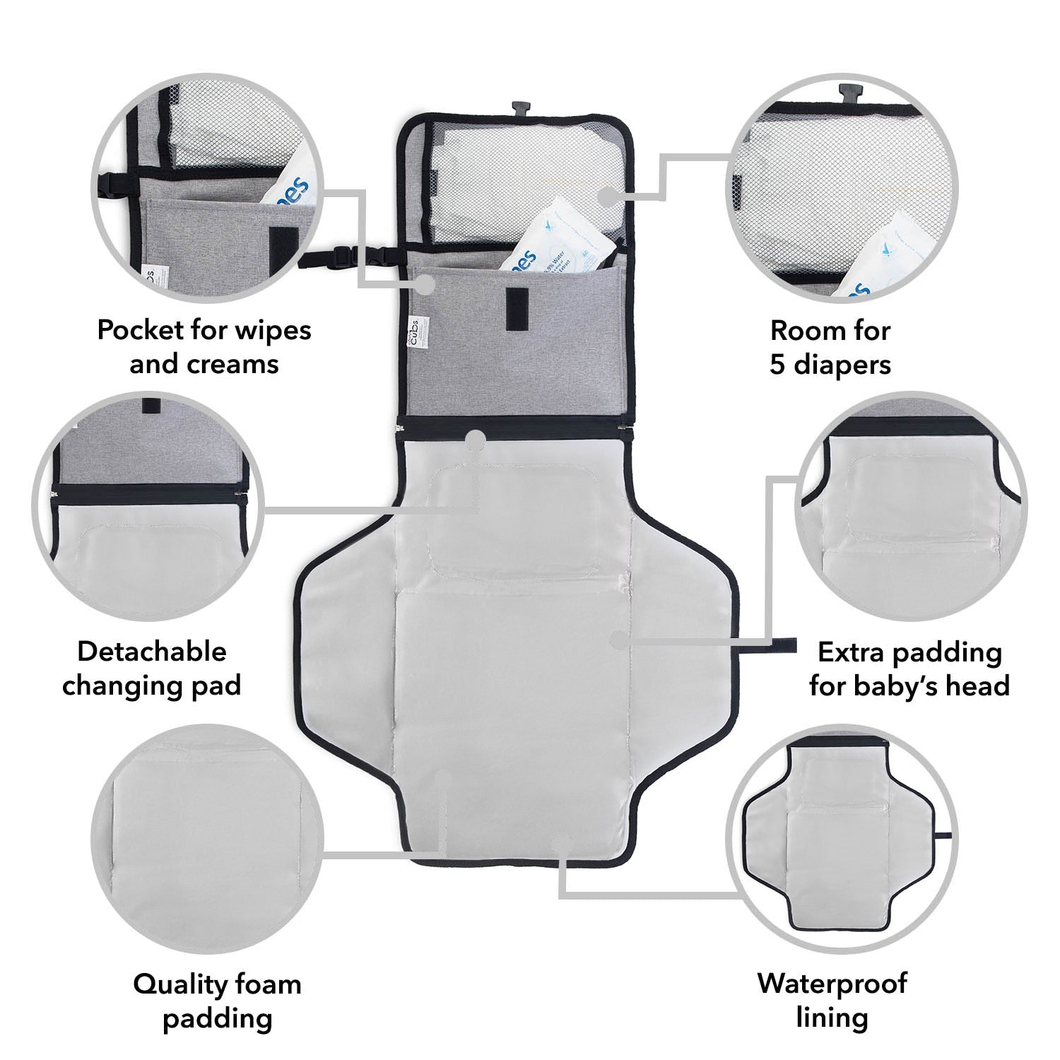 Portable Large Changing Pad in Solid Grey