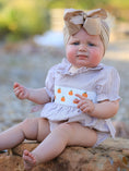 Load image into Gallery viewer, Fall Halloween & Thanksgiving Pumpkin Embroidery Smock Plaid Baby Girl Romper
