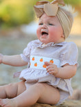 Load image into Gallery viewer, Fall Halloween & Thanksgiving Pumpkin Embroidery Smock Plaid Baby Girl Romper