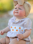 Load image into Gallery viewer, Fall Halloween & Thanksgiving Pumpkin Embroidery Smock Plaid Baby Girl Romper