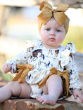 Load image into Gallery viewer, Western Horse Girls Romper Bow Ruffle Long Sleeve