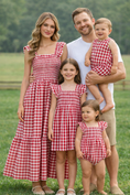 Load image into Gallery viewer, Summer Plaid Smocked Ruffle Girl Romper Sibling Outfits