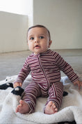 Load image into Gallery viewer, Bamboo Zip Pajamas | Maroon Stripe