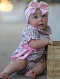 Load image into Gallery viewer, Fall Thanksgiving Lapel Plaid Chick Embroidery Smocking Bow Baby Girls Romper