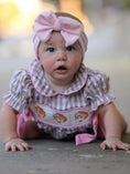 Load image into Gallery viewer, Fall Thanksgiving Lapel Plaid Chick Embroidery Smocking Bow Baby Girls Romper