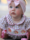 Load image into Gallery viewer, Fall Thanksgiving Lapel Plaid Chick Embroidery Smocking Bow Baby Girls Romper