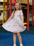 Load image into Gallery viewer, Back to School Rainbow Print Girls Dress Short Sleeve