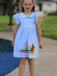 Load image into Gallery viewer, Girls Back To School Crayon Dress Ruffle Petal Collar Applique