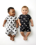 Load image into Gallery viewer, Bamboo Shorty Romper | Palm Style Black