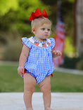 Load image into Gallery viewer, Pre-order 4th of july Flag Embroidery Smocking Girls Romper