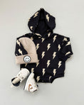Load image into Gallery viewer, Hooded Bubble Romper | Black Bolts