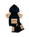 Load image into Gallery viewer, Terry Cargo Shorts Set | Black & Tan