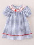 Load image into Gallery viewer, Girls Back to School Smocking Pencil Apple Embroidered Plaid Dress