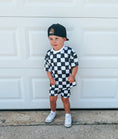 Load image into Gallery viewer, Organic Cotton Black & White Checkered Shorts Set