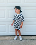 Load image into Gallery viewer, Organic Cotton Black & White Checkered Shorts Set
