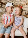 Load image into Gallery viewer, Smocked Red, White and Bows Bamboo Bubble Romper