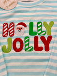 Load image into Gallery viewer, Blue Stripe Christmas Holly Jolly Embroidery Pants Set