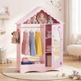Load image into Gallery viewer, Kids Dress Up Storage with Mirror Roofed Wardrobe Closet with Open Hanging Rack