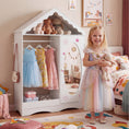 Load image into Gallery viewer, Kids Dress Up Storage with Mirror Roofed Wardrobe Closet with Open Hanging Rack