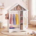 Load image into Gallery viewer, Kids Dress Up Storage with Mirror Roofed Wardrobe Closet with Open Hanging Rack