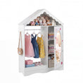 Load image into Gallery viewer, Kids Dress Up Storage with Mirror Roofed Wardrobe Closet with Open Hanging Rack