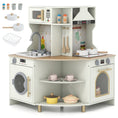Load image into Gallery viewer, Kids Play Kitchen Wooden Corner Kitchen Playset with Working Faucet and Sink-Beige