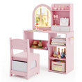 Load image into Gallery viewer, Kids Vanity Set Princess Girls Makeup Vanity Desk with Chair and 3-Color LED Lighted Mirror