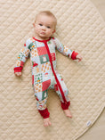 Load image into Gallery viewer, Bamboo Zip Romper | Christmas Patchwork