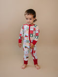 Load image into Gallery viewer, Bamboo Zip Romper | Christmas Patchwork